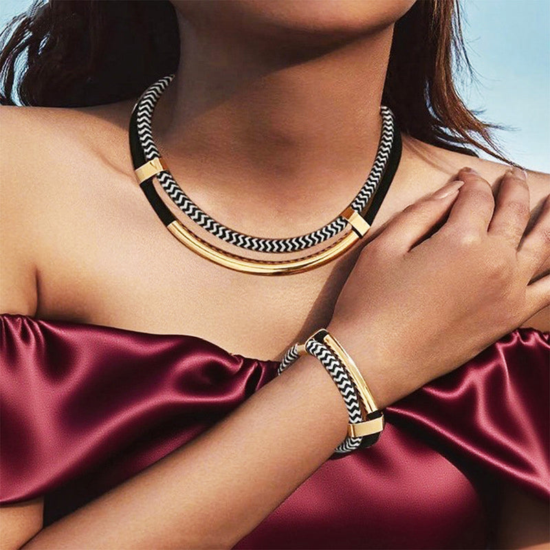 Amelie Fleur Braided Necklace and Bracelet Set