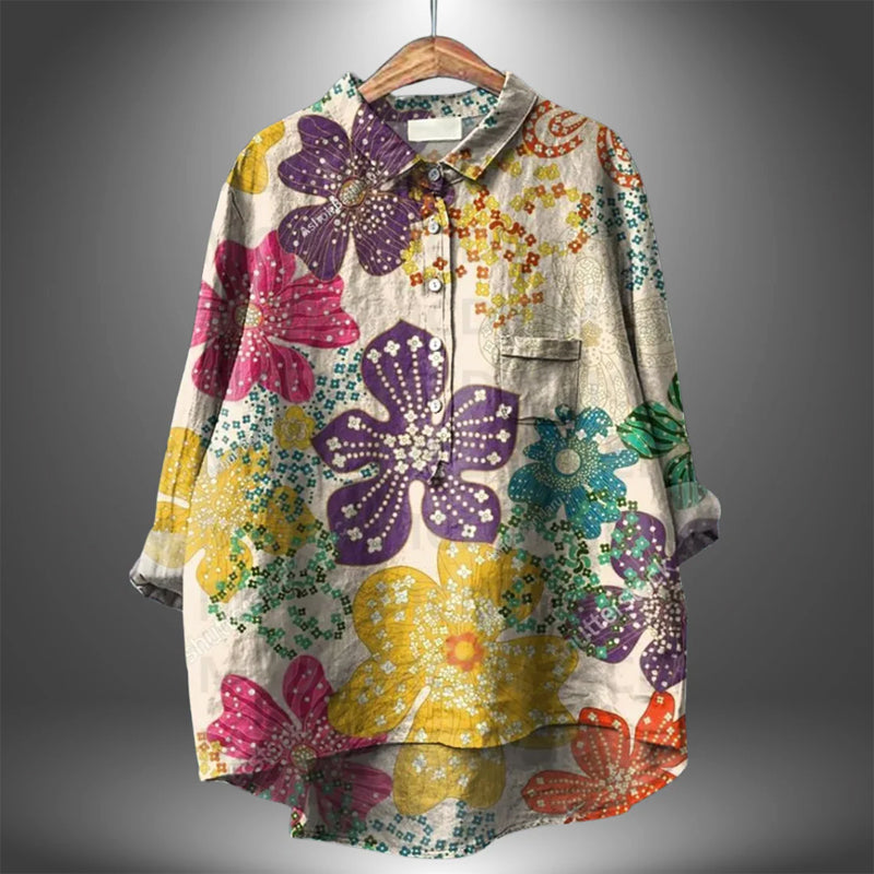 Amelie Fleur Button-Up Shirt with Allover Print
