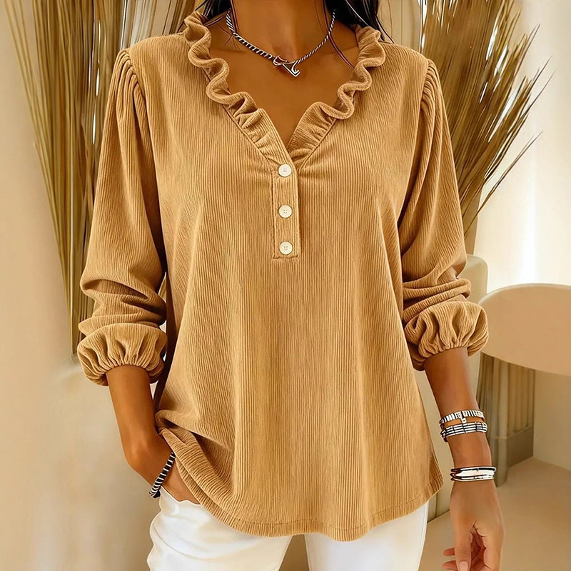 Amelie Fleur Corduroy Top with Ruffle Collar