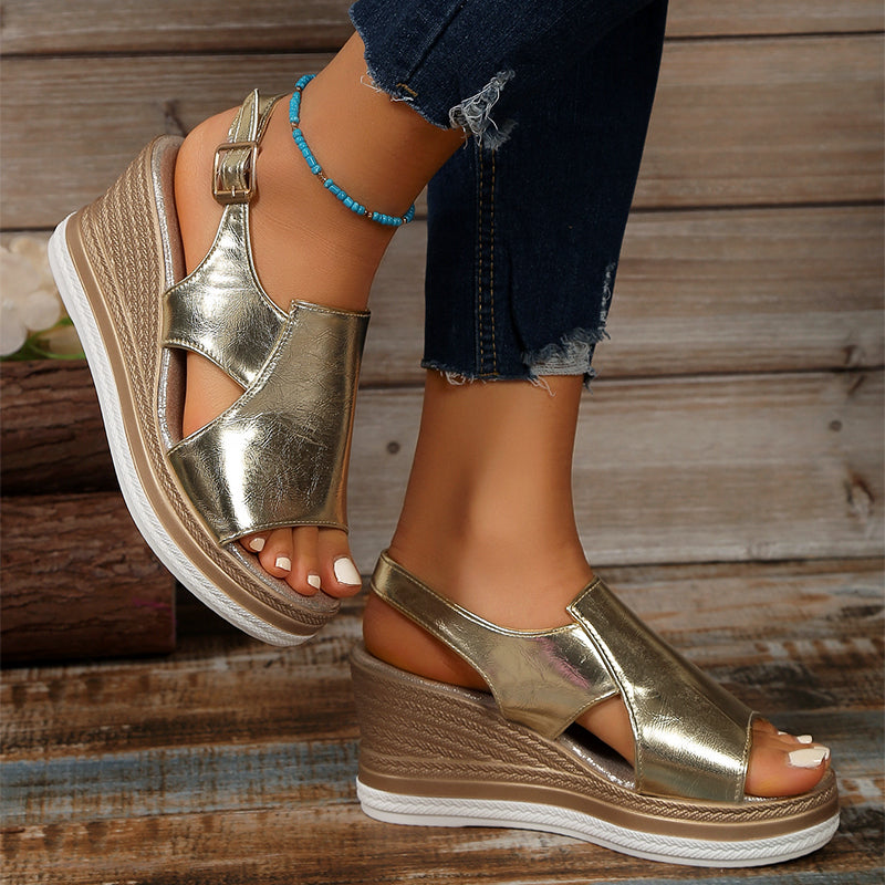 Amelie Fleur Metallic Platform Sandals