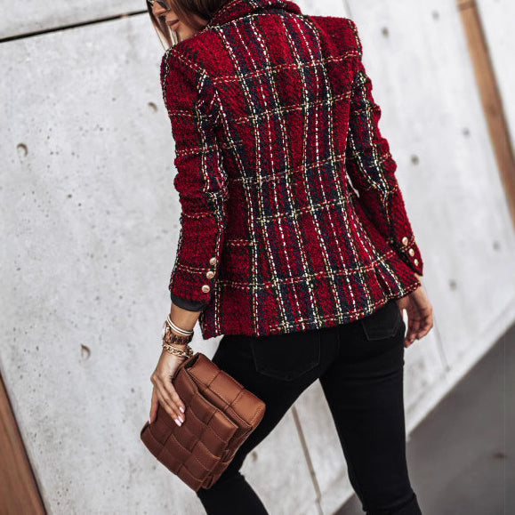 Amelie Fleur Plaid Tweed-Style Blazer
