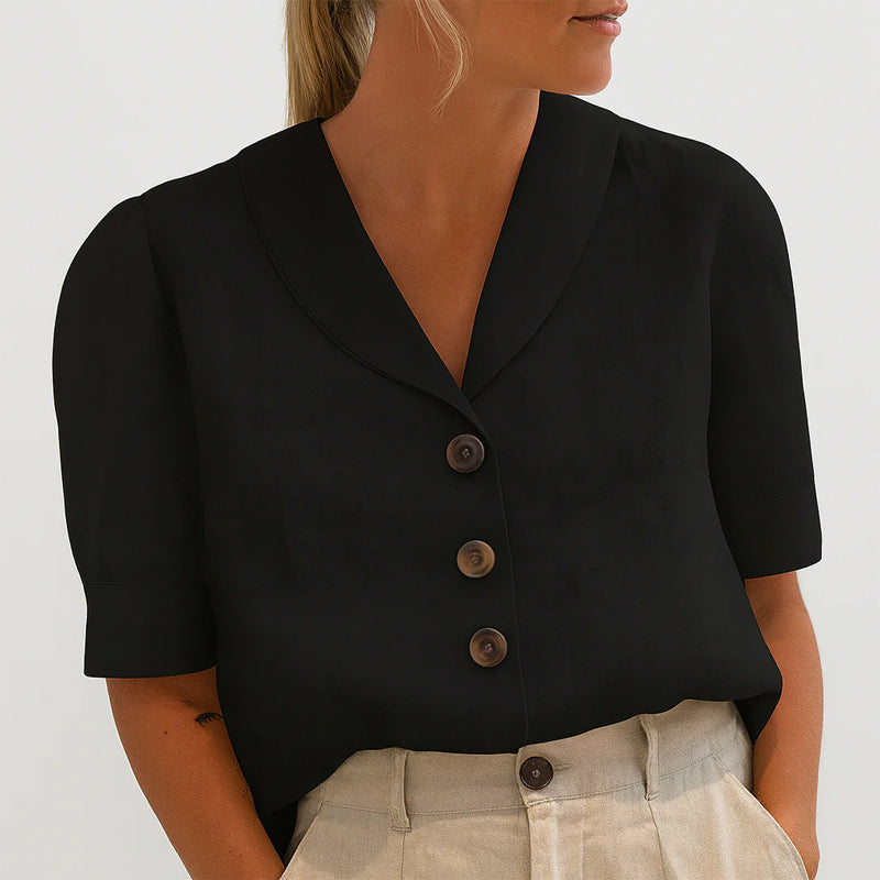 Amelie Fleur Short-Sleeve Button-Front Blouse