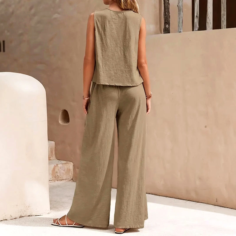 Amelie Fleur Sleeveless Top and Wide Leg Pants Set