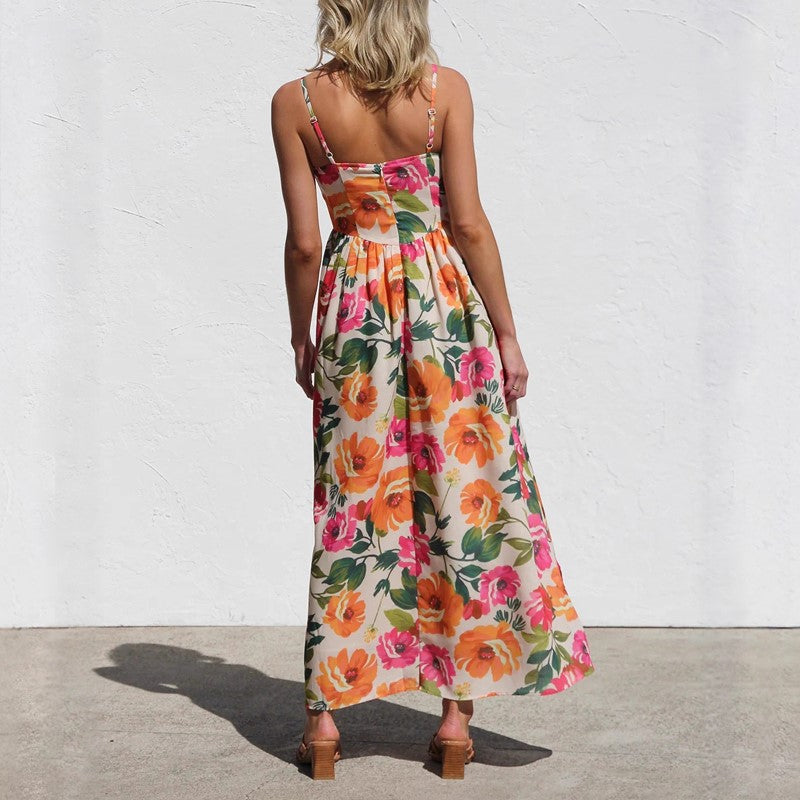 Camille Martin Floral Maxi Dress with Gathered Waist