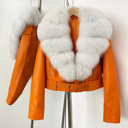 Corenne Fur Collared Aviator Jacket
