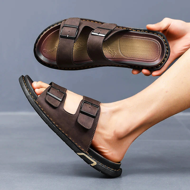 Evan - Men's Adjustable Double Strap Sandals with Stitch Accents