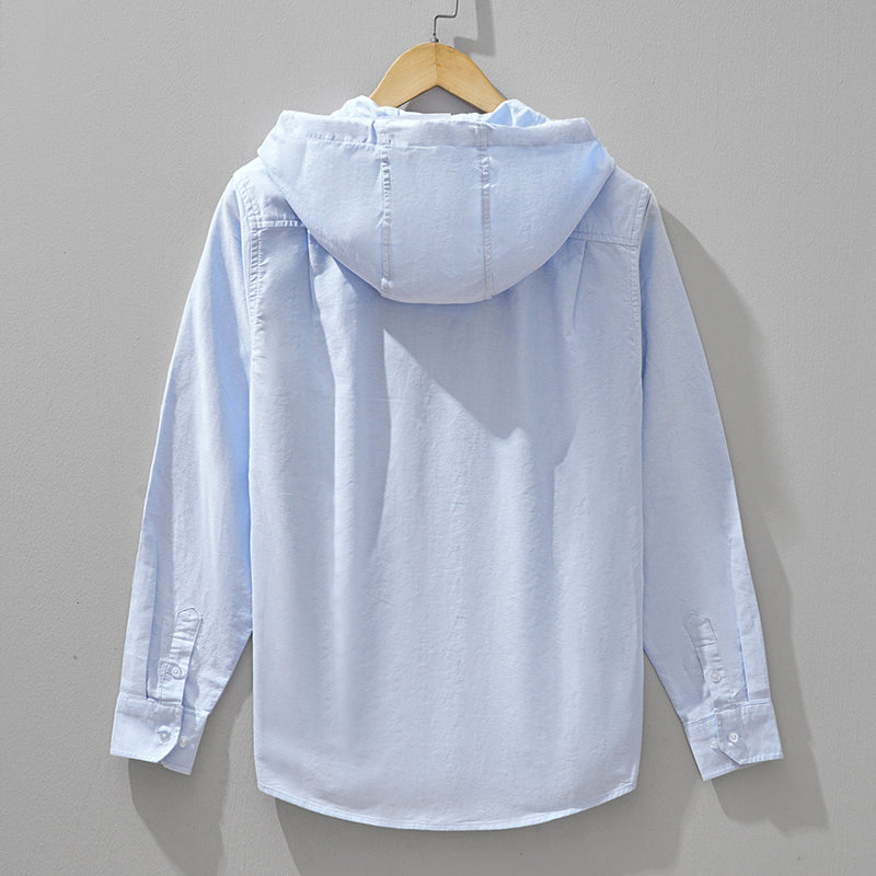 Men’s Hooded Cotton Shirt with Front Zipper