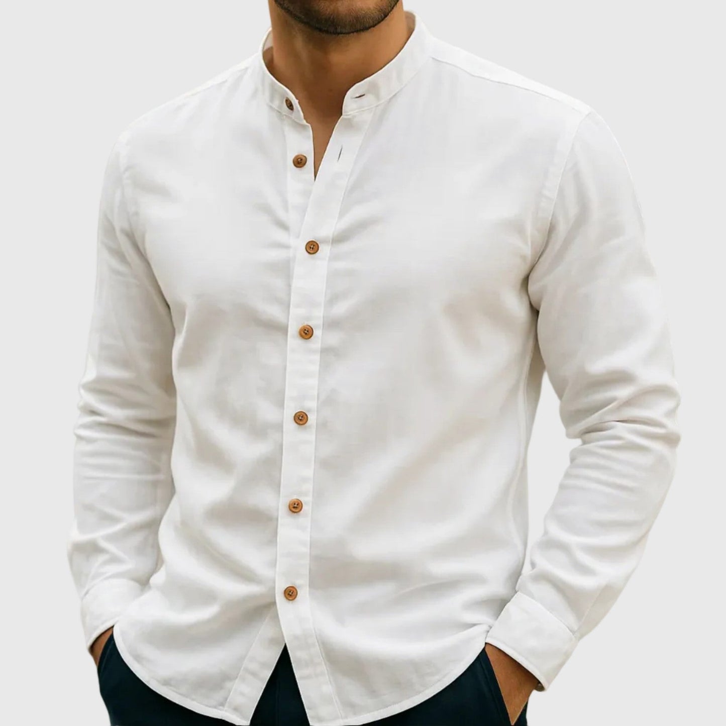 Jack Washington Cotton Shirt with Mandarin Collar