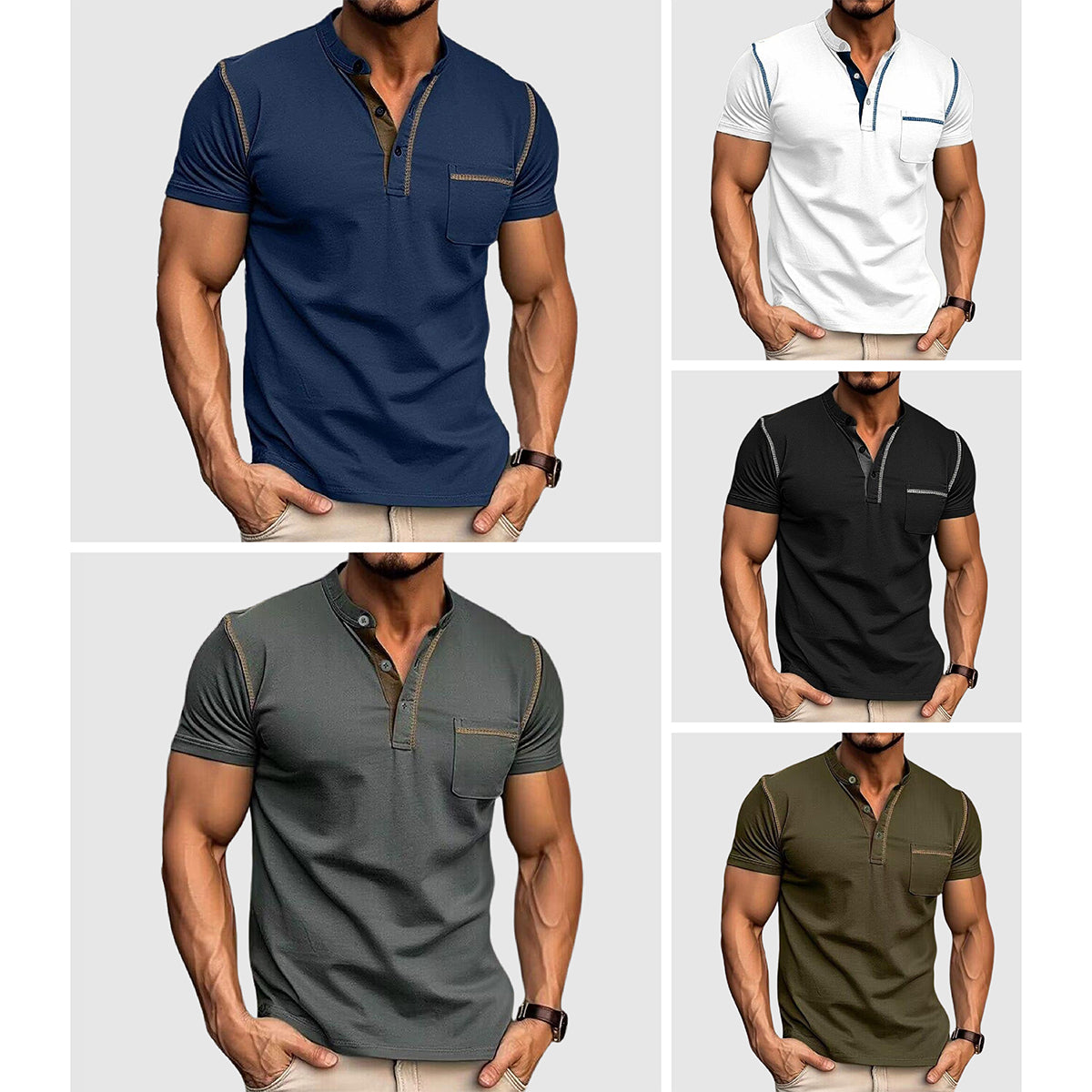 James Scott Contrast Henley Shirt