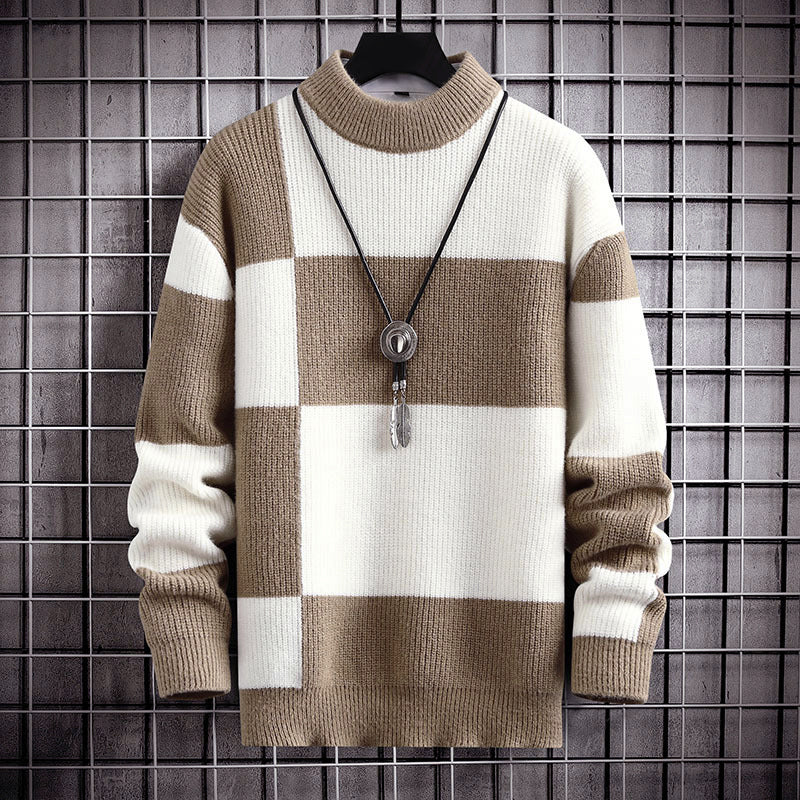 Men’s Checkered Knit Crew Neck Sweater