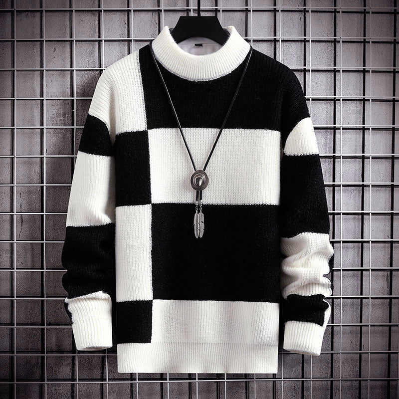 Men’s Checkered Knit Crew Neck Sweater