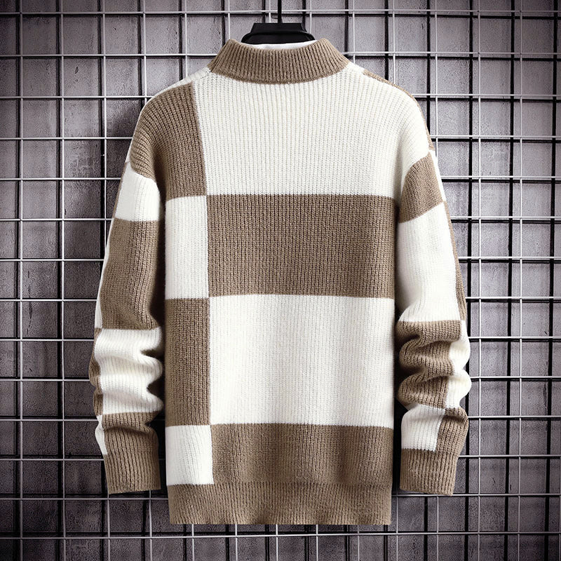 Men’s Checkered Knit Crew Neck Sweater