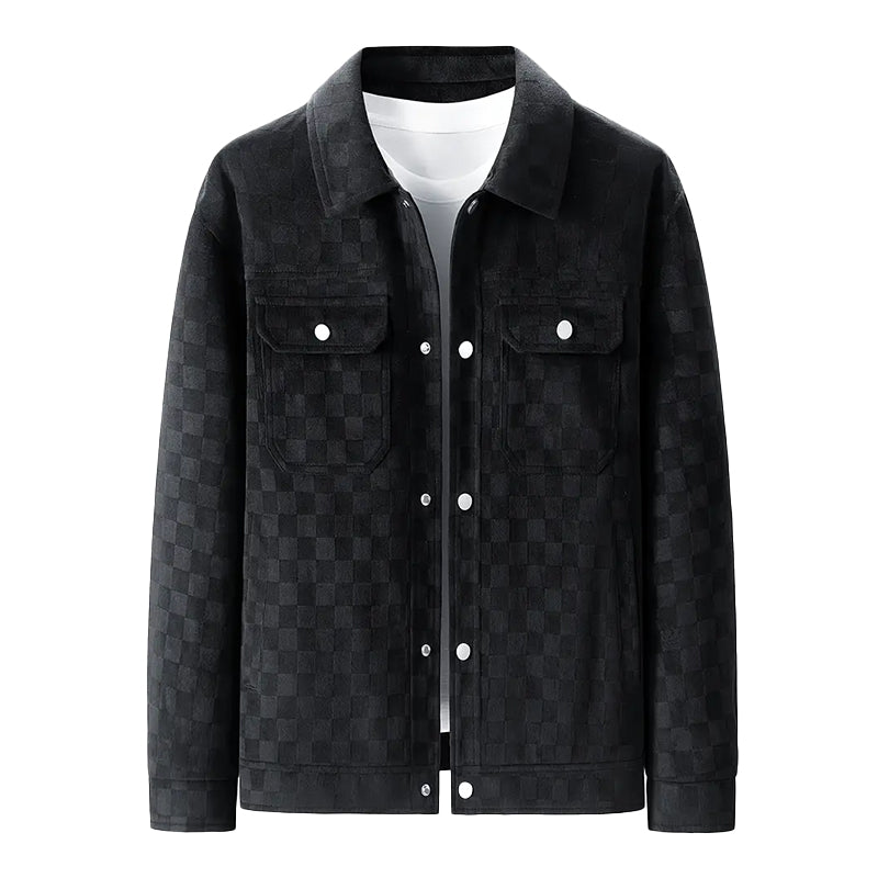 Men’s Faux Suede Checkered Jacket with Button Front