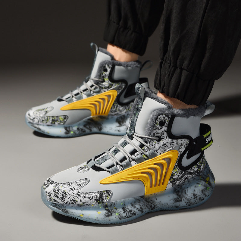 Men’s High-Top Sneakers with Plush Lining and Printed Details