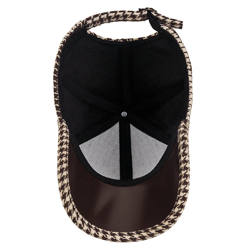 Men’s Houndstooth Cap with Faux Leather Detail