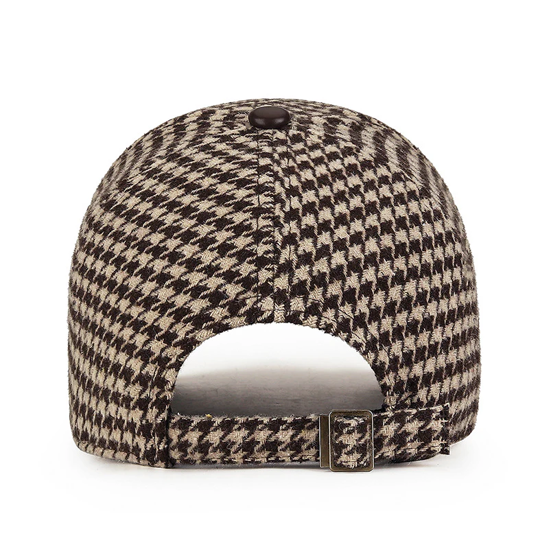 Men’s Houndstooth Cap with Faux Leather Detail