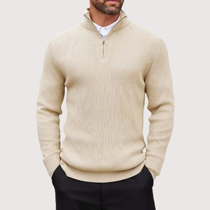 Ribbed Knit Half-Zip Pullover for Men