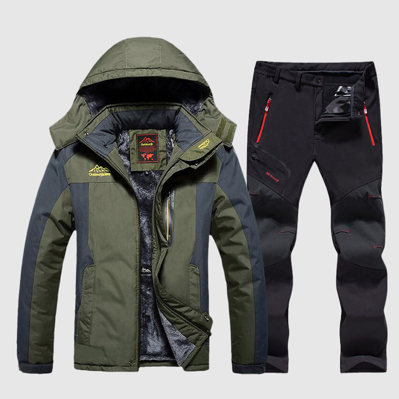 Men’s Waterproof Ski Jacket and Pants Set with Fleece Lining