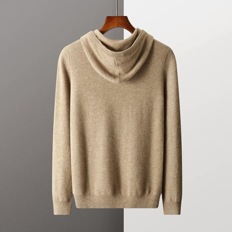 Merino Wool Hooded Sweater for Men with Drawstrings