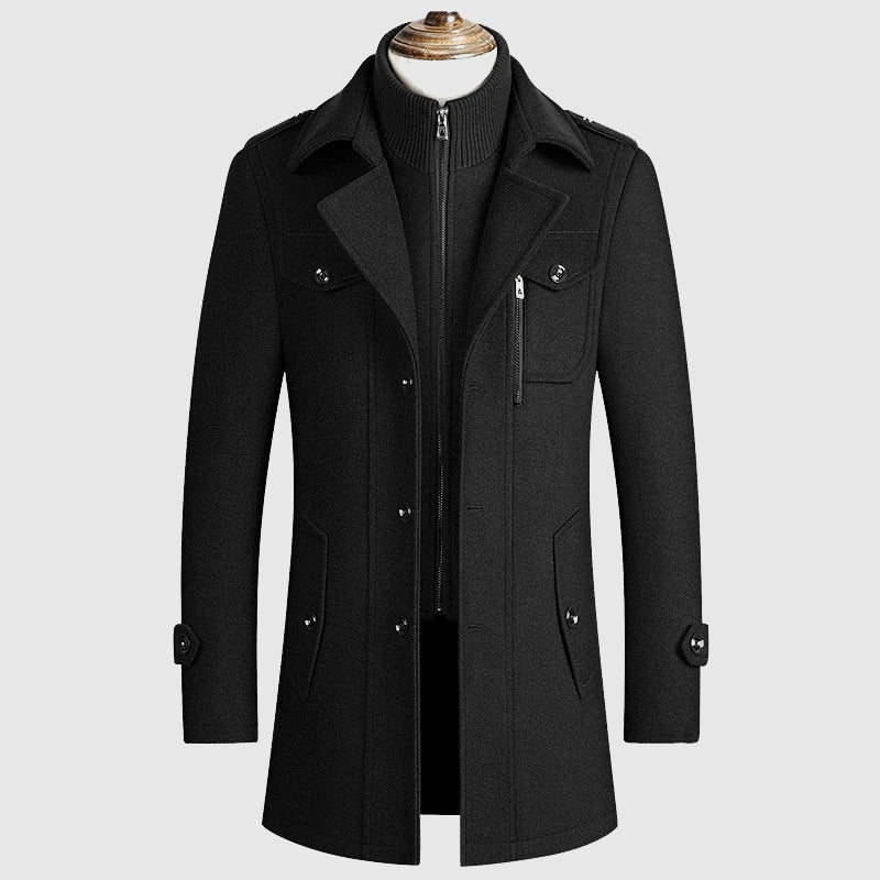 Sleek Mid-Length Wool Blend Coat Men