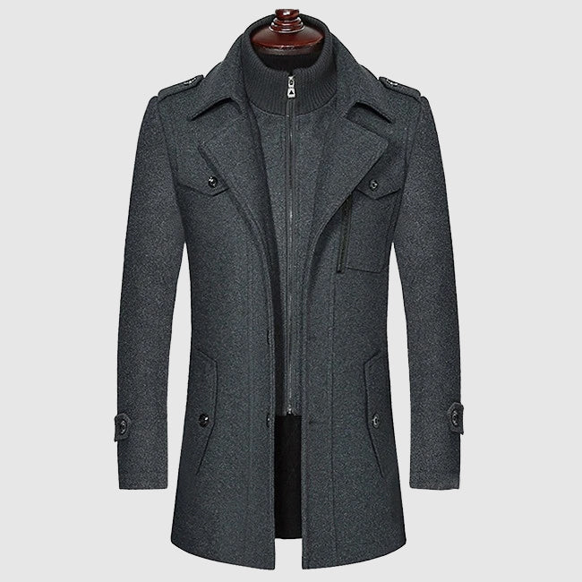 Sleek Mid-Length Wool Blend Coat Men