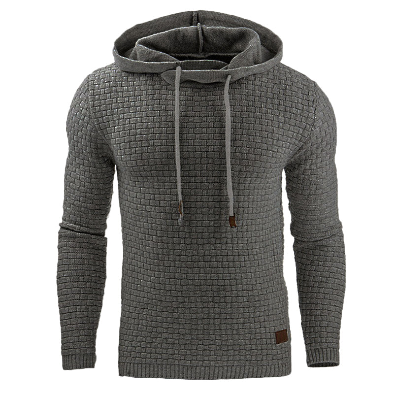 Waffle-Knit Casual Hoodie for Men with Drawstrings