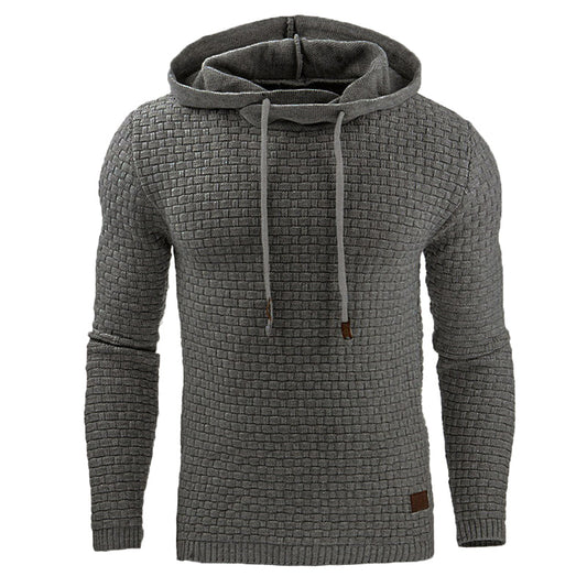Waffle-Knit Casual Hoodie for Men with Drawstrings