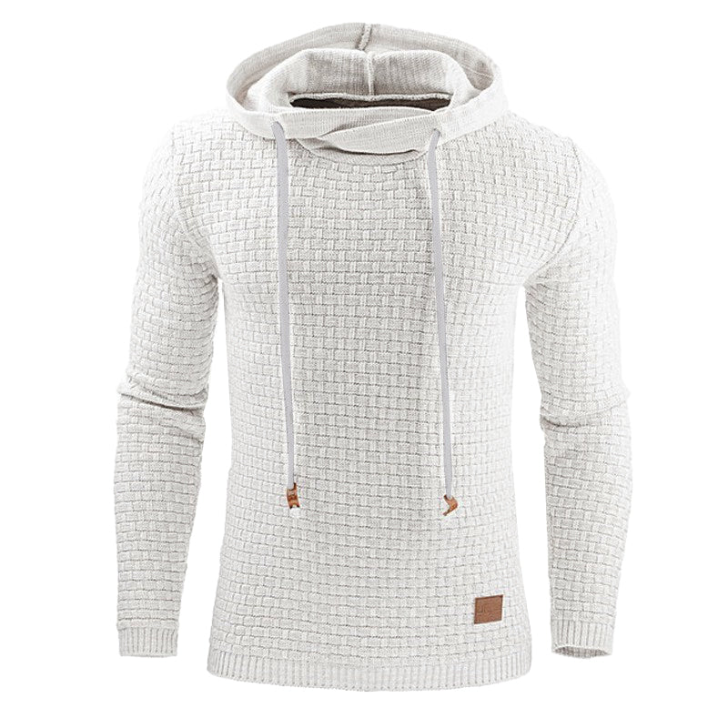 Waffle-Knit Casual Hoodie for Men with Drawstrings