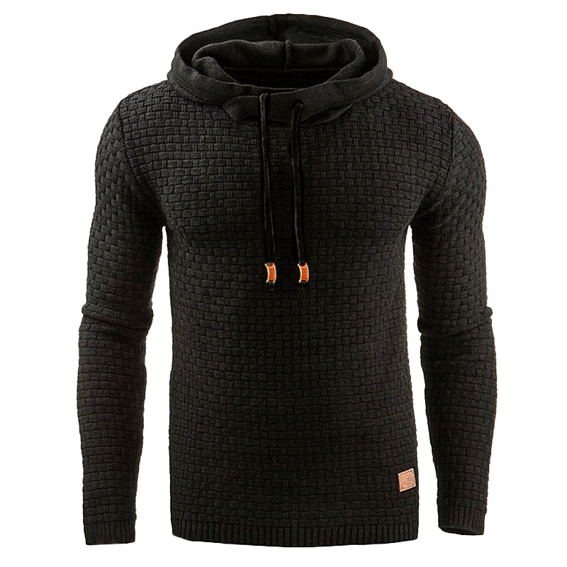Waffle-Knit Casual Hoodie for Men with Drawstrings