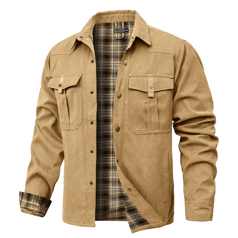 Western Style Shirt Jacket with Lumberjack Pattern Lining