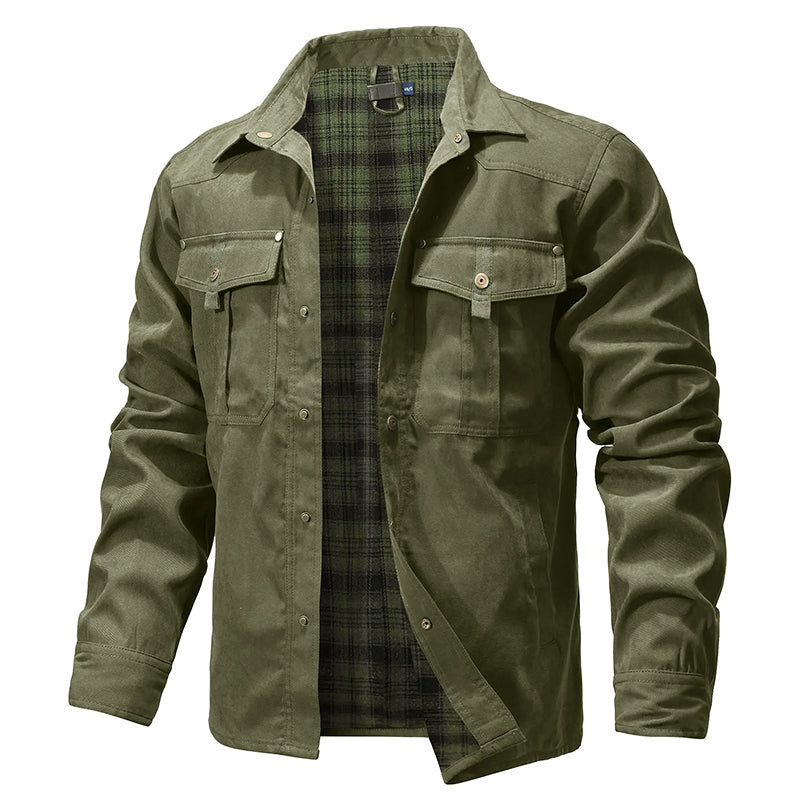 Western Style Shirt Jacket with Lumberjack Pattern Lining