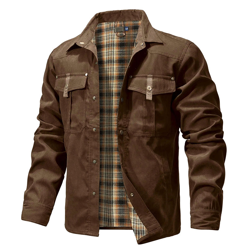 Western Style Shirt Jacket with Lumberjack Pattern Lining