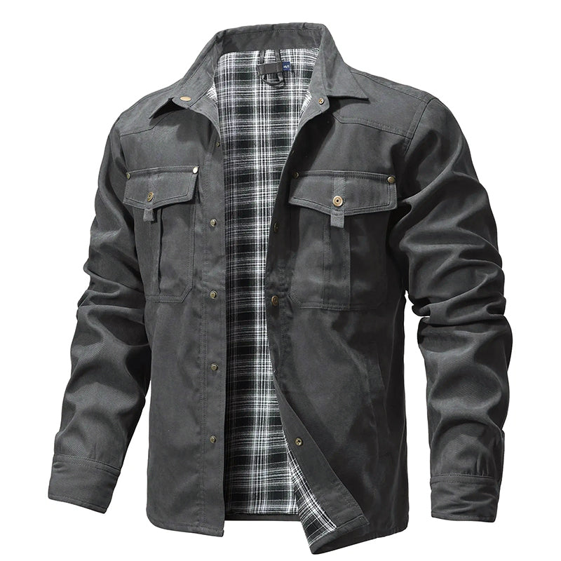 Western Style Shirt Jacket with Lumberjack Pattern Lining