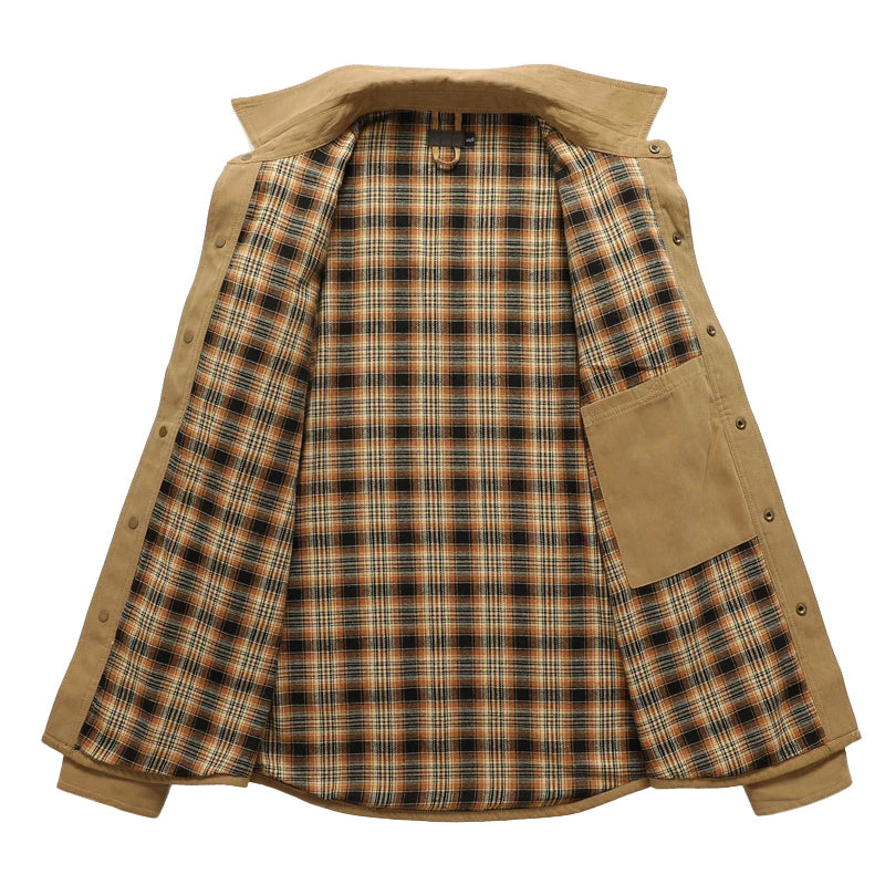 Western Style Shirt Jacket with Lumberjack Pattern Lining