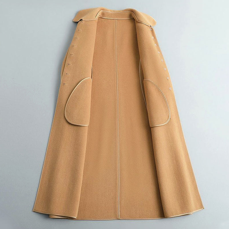 Women’s A-Line Long Coat with Rounded Collar