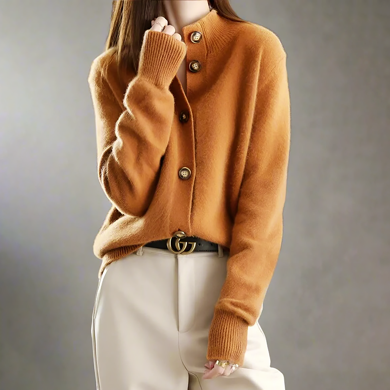 Women’s Cozy Stand-Collar Knit Cardigan with Large Buttons