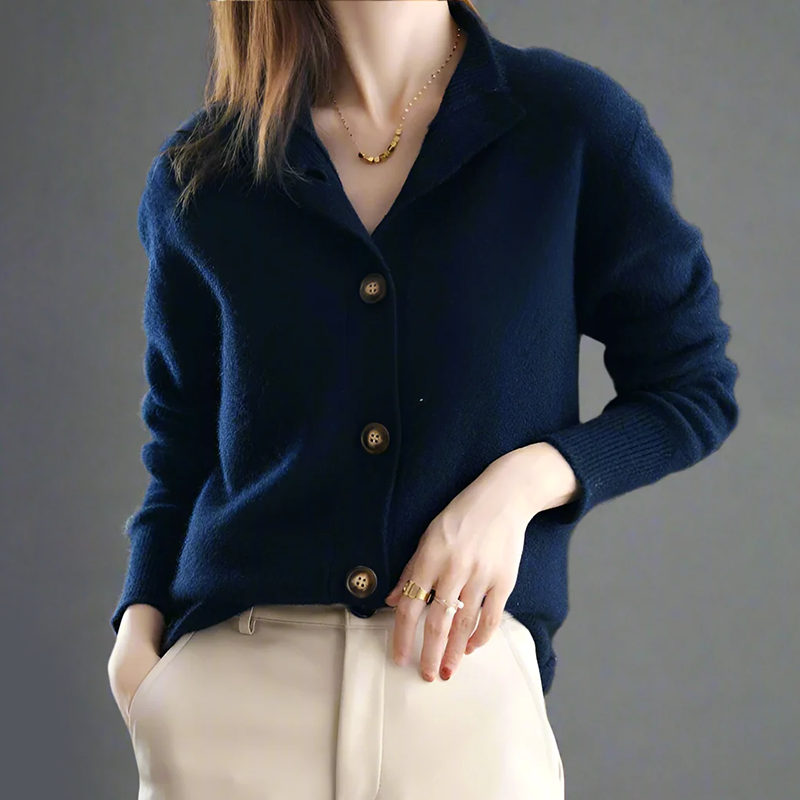 Women’s Cozy Stand-Collar Knit Cardigan with Large Buttons