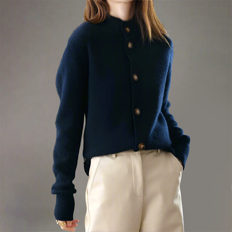 Women’s Cozy Stand-Collar Knit Cardigan with Large Buttons
