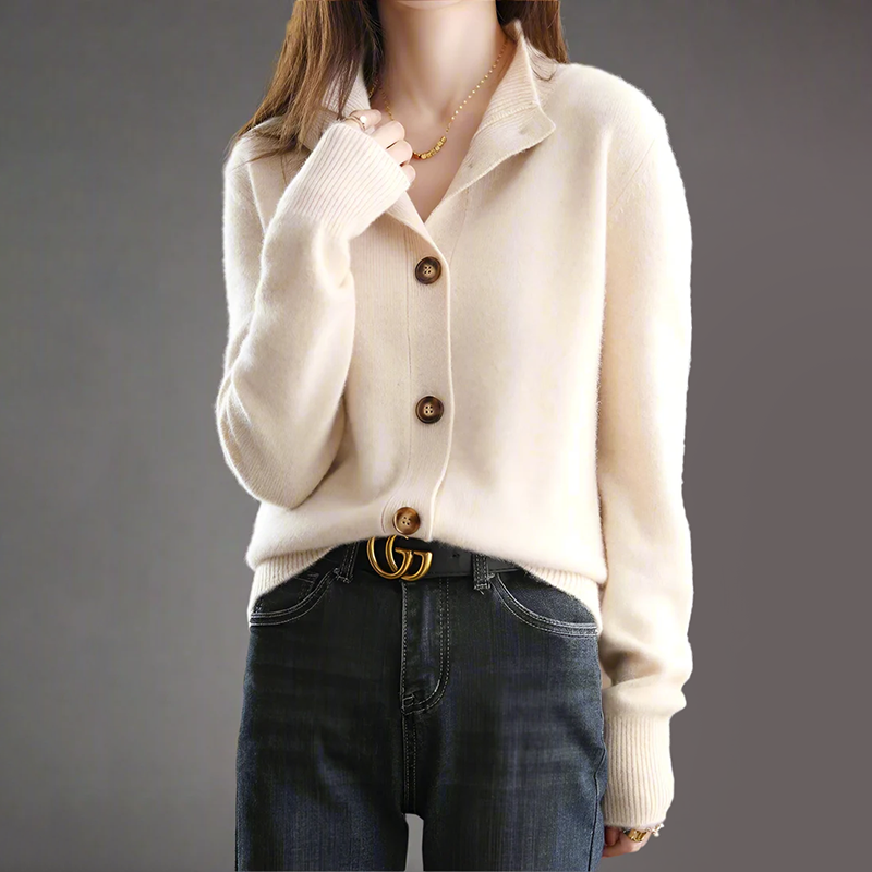Women’s Cozy Stand-Collar Knit Cardigan with Large Buttons
