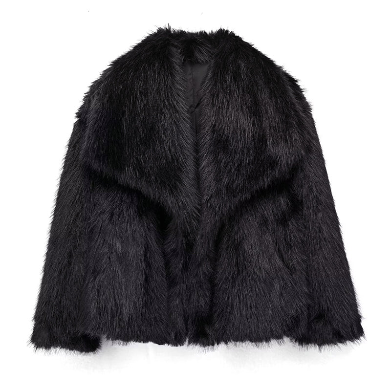 Women’s Cropped Faux Fur Coat with Wide Collar