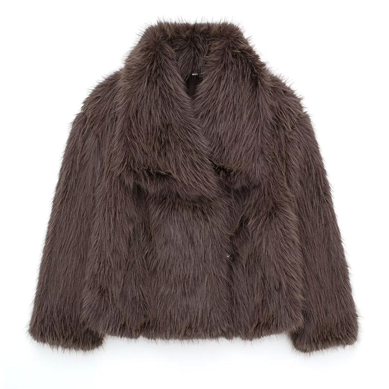 Women’s Cropped Faux Fur Coat with Wide Collar