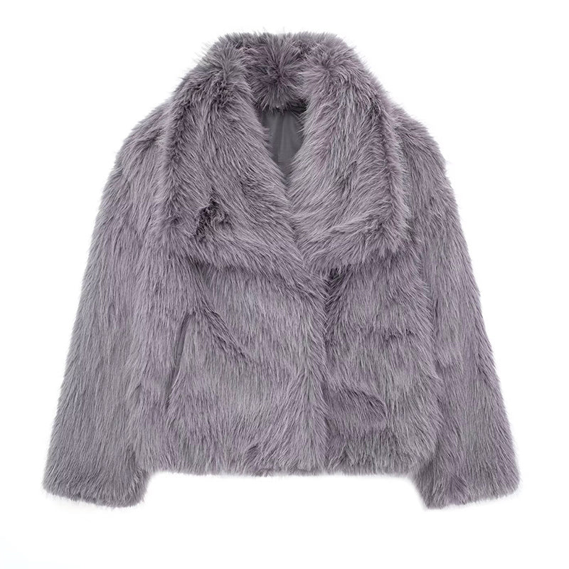 Women’s Cropped Faux Fur Coat with Wide Collar