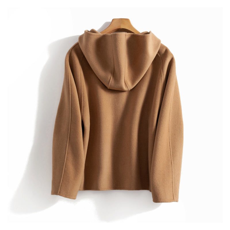 Women’s Double-Faced Wool Hooded Coat with Button Front