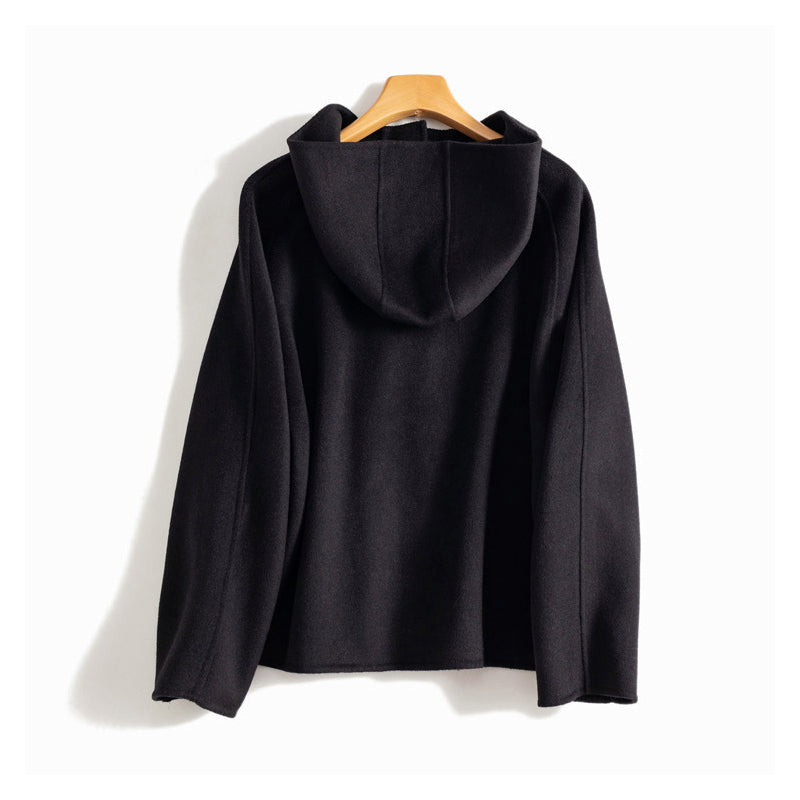 Women’s Double-Faced Wool Hooded Coat with Button Front