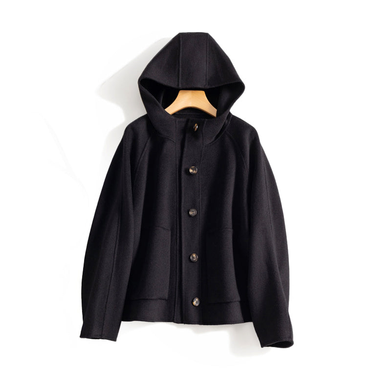 Women’s Double-Faced Wool Hooded Coat with Button Front