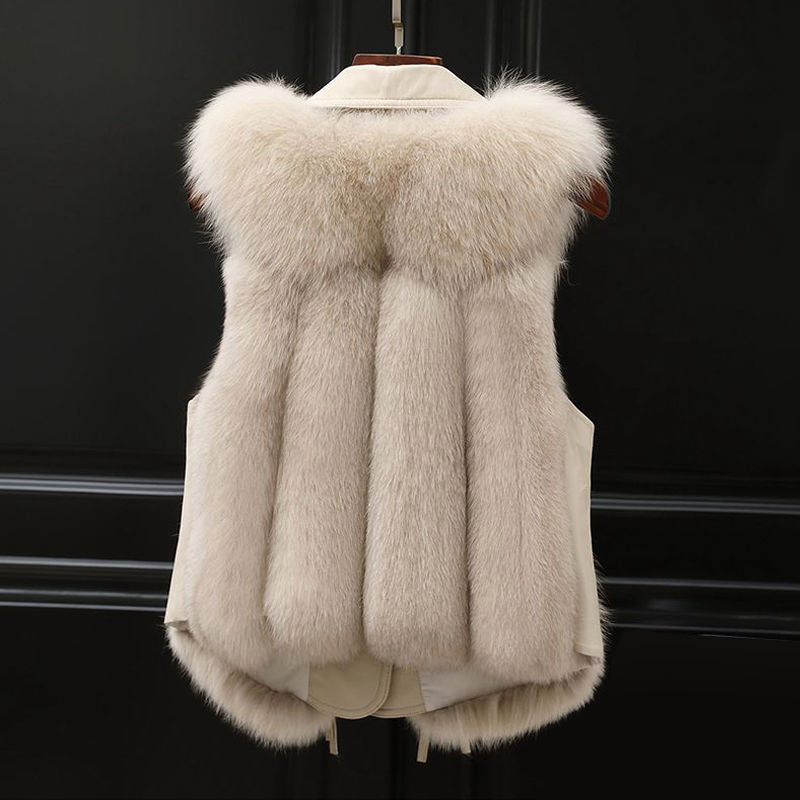 Women’s Faux Fur Vest with Lapel Collar and Front Tie Detail