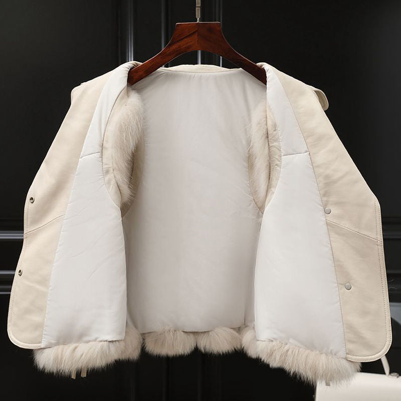 Women’s Faux Fur Vest with Lapel Collar and Front Tie Detail