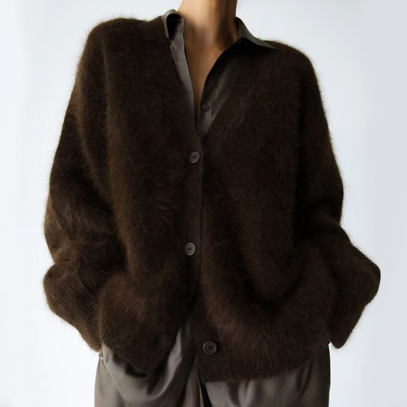 Women’s Fluffy Oversized Cardigan with Mink-Like Texture