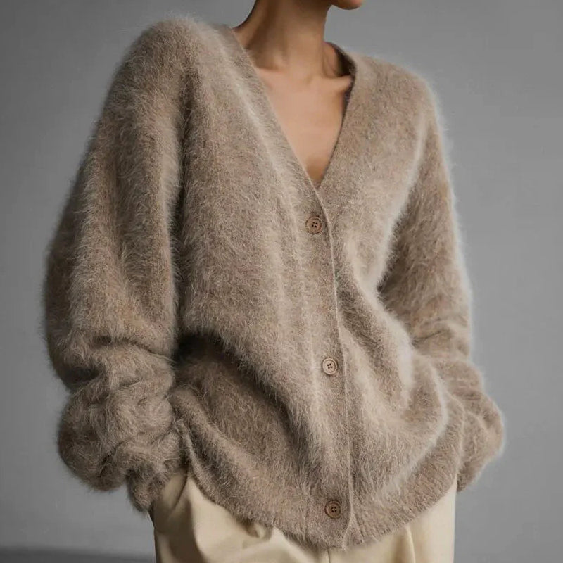 Women’s Fluffy Oversized Cardigan with Mink-Like Texture