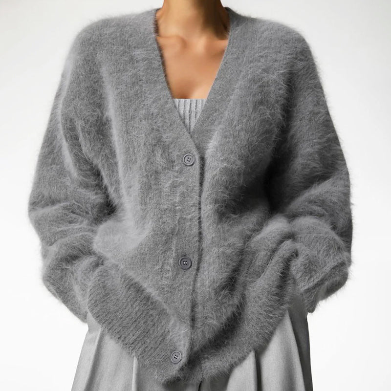 Women’s Fluffy Oversized Cardigan with Mink-Like Texture
